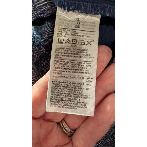 Old Navy Womens Linen Blend Pants Size XL Chambray Blue Elastic Waist Cropped - Picture 6 of 7